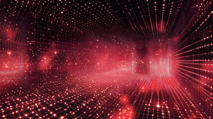Obraz premium Digital Dreamscape: A mesmerizing abstract background featuring a futuristic grid bathed in a vibrant pink glow, with ethereal particles floating in the air.