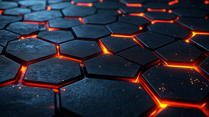 Obraz premium astarte.ai: Futuristic Hexagonal Pattern with Red Neon Glow