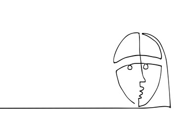 One line hand drawn Woman Face. Abstract portrait. Simple minimal hand drawn vector illustration