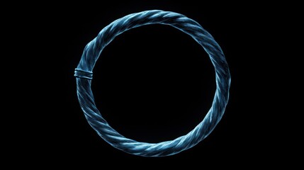 A blue, twisted, metal ring or bangle on a black background.