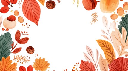 Obraz premium Vibrant autumn leaves and berries watercolor background for fall designs