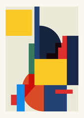 Abstract mid century colorful poster with geometric shapes. Modern Memphis minimalist flat art