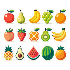 Cartoon fruits in bright and flat style. A cheerful illustration with a set of fruits, made in cartoon style