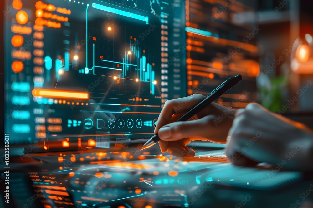 Aufkleber analyzing data trends with advanced digital tools
