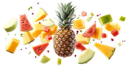 Fresh fruits flying on transparent background © Miquel