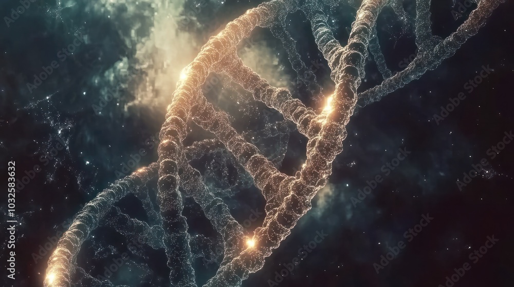 Poster exploring the blueprint of life. dna structure in a digital universe