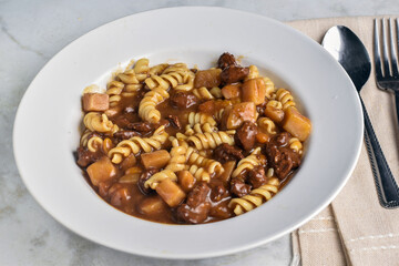  rotoni pasta  served with  beef stew