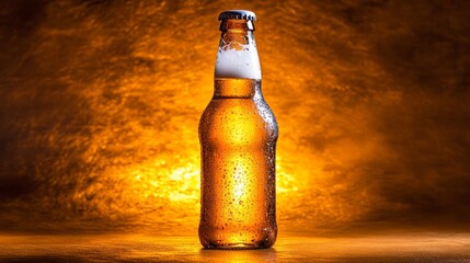 Golden hour refreshment, a bottle of beer rests on table, promising relaxation and enjoyment