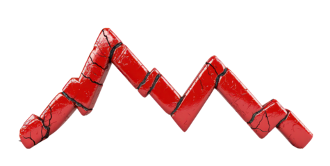 Cracked red arrow pointing downwards isolate on transparent background, cutout, png