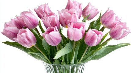 Naklejka premium Elegant pink tulips in a vase, celebration of spring's beauty and charm