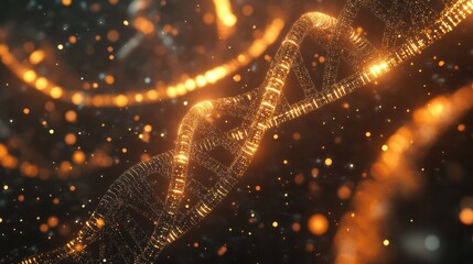 Glowing DNA Strands Over Futuristic Global Data Network and Analysis