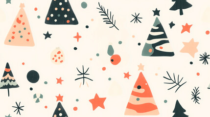 Seamless pattern, minimalistic Christmas theme, simple geometric shapes of Christmas trees