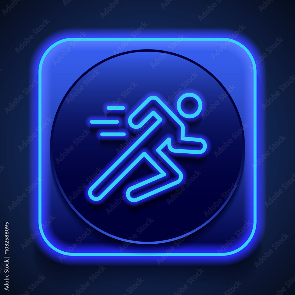 Poster runing man simple icon vector. flst design. blue neon style on button. with shadow