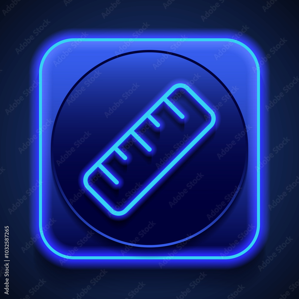 Poster ruler simple icon vector. flar design. blue neon style on button. with shadow