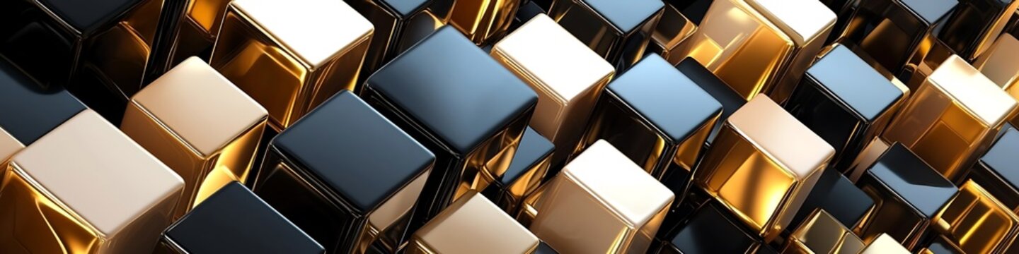 abstract 3d geometric shapes cubes boxes puzzle mosaic pattern colorful metallic gold silver bronze chrome