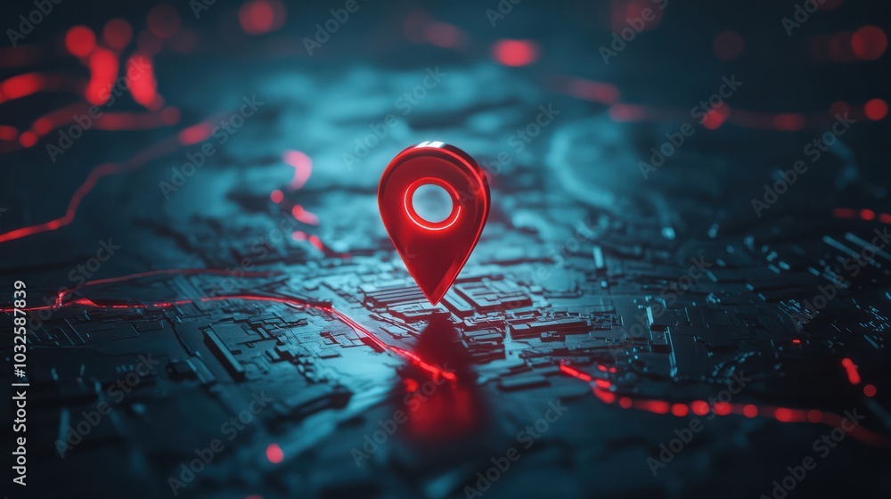 Poster map marker on map with vibrant red design for navigation and location tracking