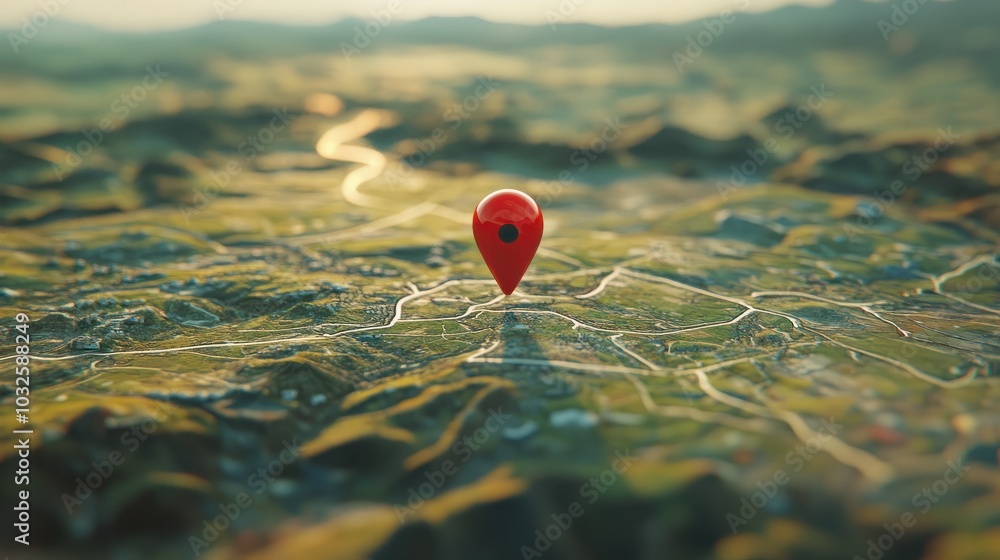 Poster minimalist image of a red location pin on a map, ideal for navigation and travel apps. generative ai