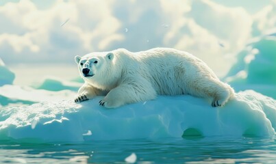 Polar bear resting on an iceberg in the Arctic.