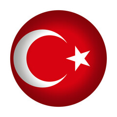 Round Turkish flag icon, vector illustration. Turkey flag button isolated on a transparent or white background.