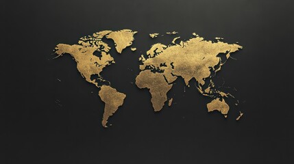Minimalist world map with gold outline on black background. Perfect for travel agencies, global travel companies, and businesses evoking adventure. Generative AI