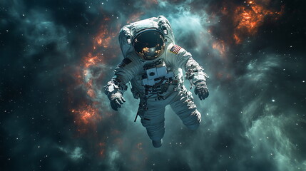 Fototapeta premium Astronaut Confronts Cosmic Abyss Near Swirling Black Hole
