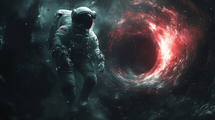 Astronaut Confronts Cosmic Abyss Near Swirling Black Hole
