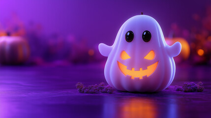 Halloween background with pumpkin and ghost with place for text