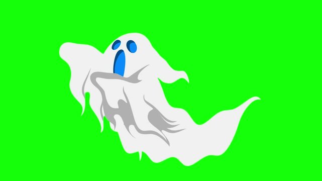4k Halloween cartoon ghost animation on green screen