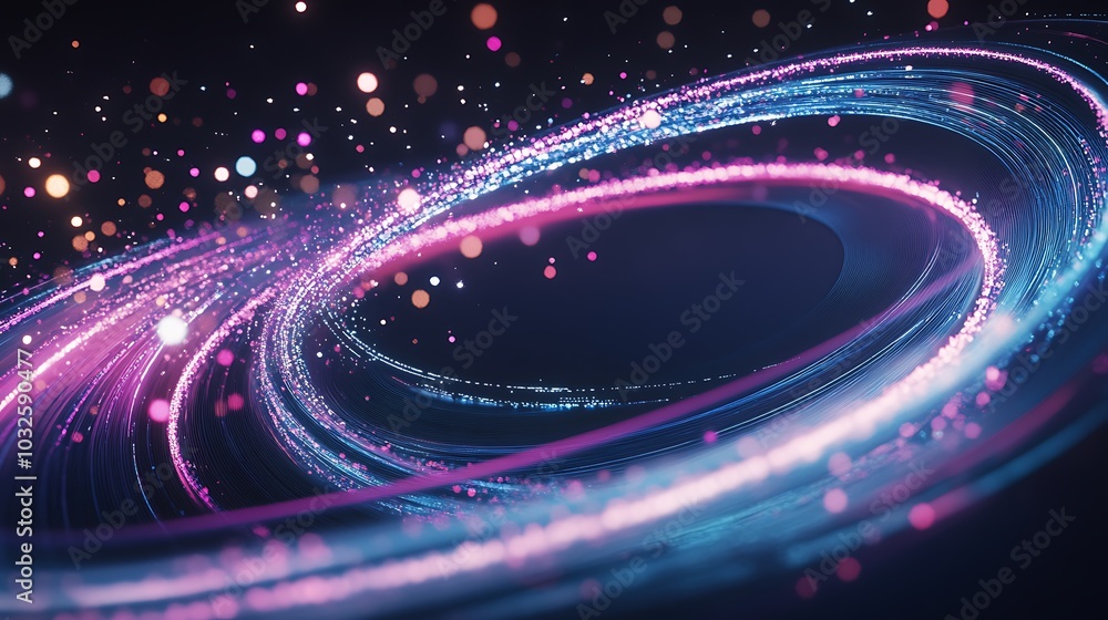 Poster a dynamic holographic logo with light trails and ample space for text