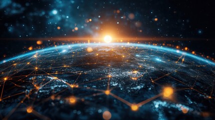 Reflection Abstract digital world map, concept of global network and connectivity on Earth, data transfer and cyber technology, information exchange and international telecommunication, Ai