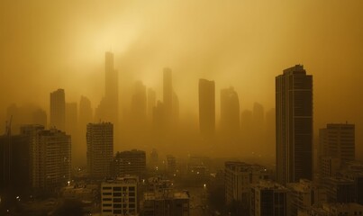 Obraz premium City skyline shrouded in heavy smog.