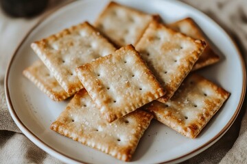 Salted Crackers on a White Plate