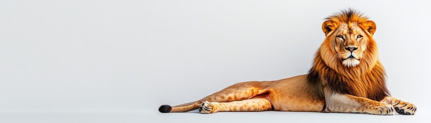 Fototapeta premium Majestic lion lounging gracefully on a neutral backdrop