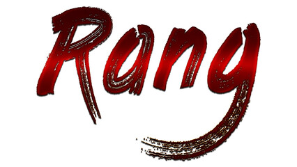 3D blood red Hindi word design of Rang on white background.