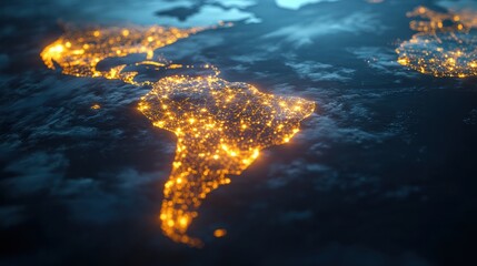 This visual illustrates a world map with illuminated pathways connecting major cities in Latin America, symbolizing the extensive reach of digital marketing services across the region