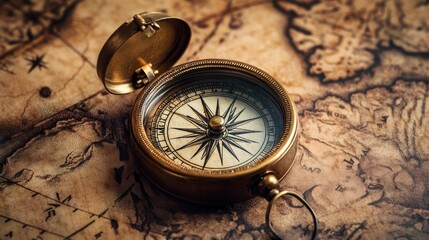 Vintage Compass on Antique Map for Columbus Day Promotions - Exploration and Adventure Theme