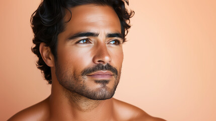 Obraz premium Close-up portrait of a thoughtful young man with curly hair