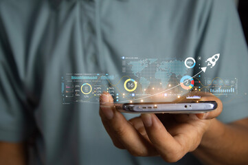 data analysis trading ideas Businessman working with data chart with AI Robot showing the use of artificial intelligence in investment trading. digital transformation technology