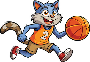 Funny cartoon cat playing basketball clipart vector