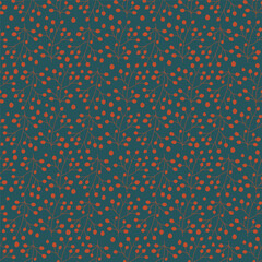 Christmas seamless pattern with wild berries. Autumnal plants, holy tree leaves and berry