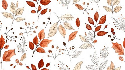 Elegant Botanical Illustration of Autumn Leaves in Earthy Tones for Modern Decor