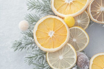 Elegant Winter Citrus Wreath in Moonlight A Festive Blend of Nature and Warmth
