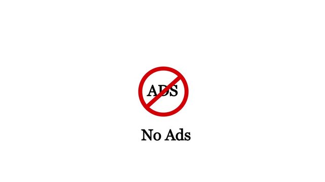 No Ads icon warning concept animation,ads block .not allow ads concept