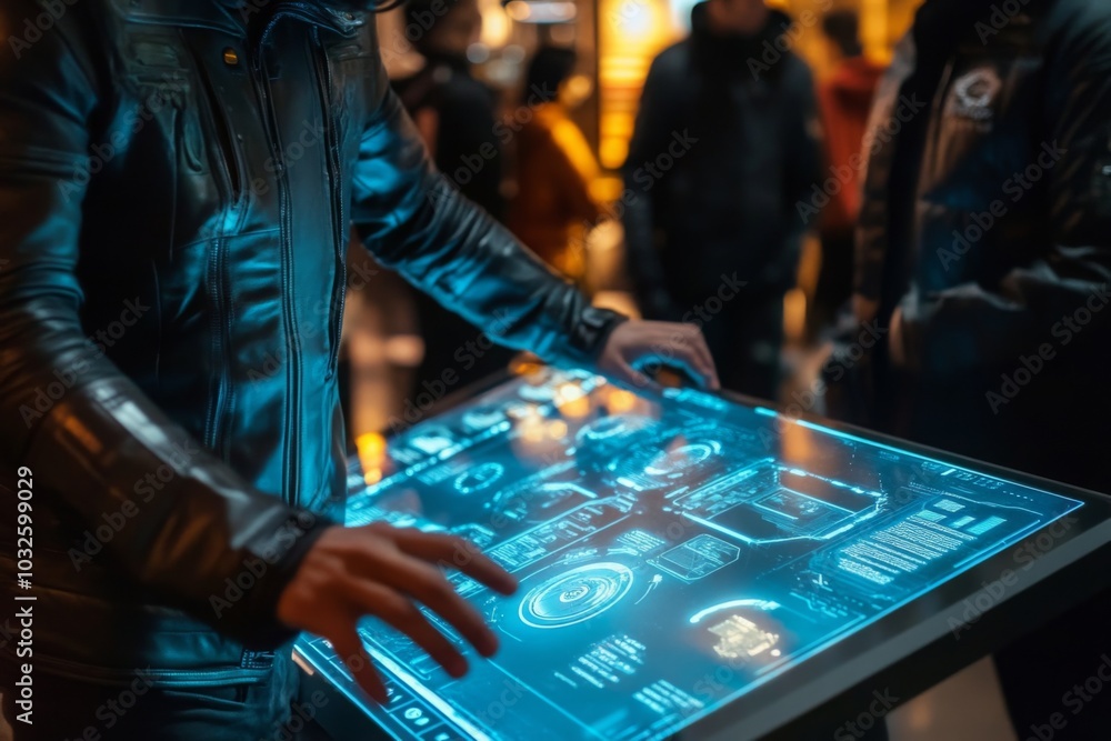 Poster futuristic interface interaction in a cyberpunk environment