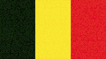 Fototapeta premium Binary code on flag of Belgium. Program source code or Hacker concept on Belgian flag. Belgium digital technology security, hacking or programming