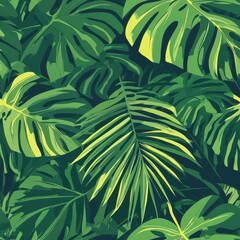 Lush Tropical Monstera Leaves Background in Vibrant Green Hues