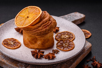 Sweet craffin made from puff pastry with Swiss meringue