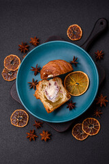 Sweet craffin made from puff pastry with Swiss meringue