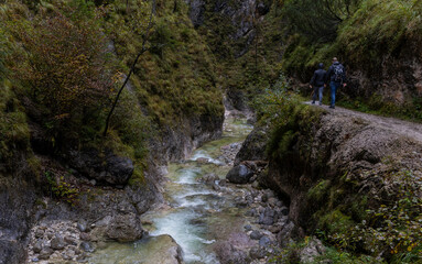 Beautiful hike along a river in a gorge at Almbachklamm, Germany