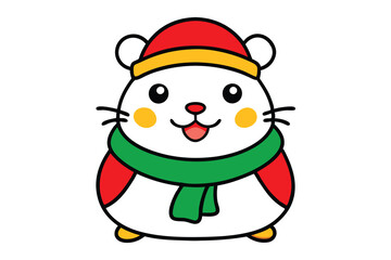 Christmas Hamster Wearing Santa Hat and Scarf Vector Design